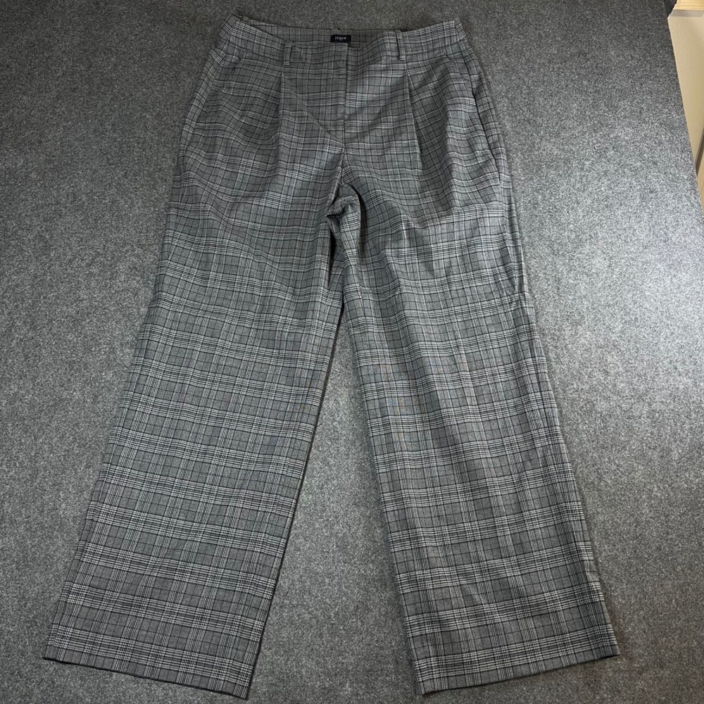 J.Crew Womens Grey Glen Plaid Wide Leg Pleated Trousers Size 14 CB421 Career